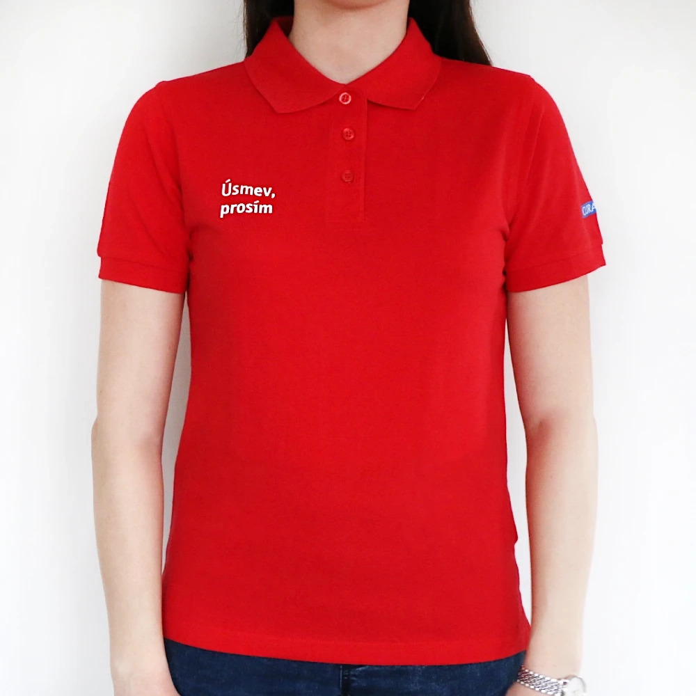 Tričko Polo dámske "Čisté zuby sa nekazia" s logom CURAPROX - krátky rukáv - červené XXL
