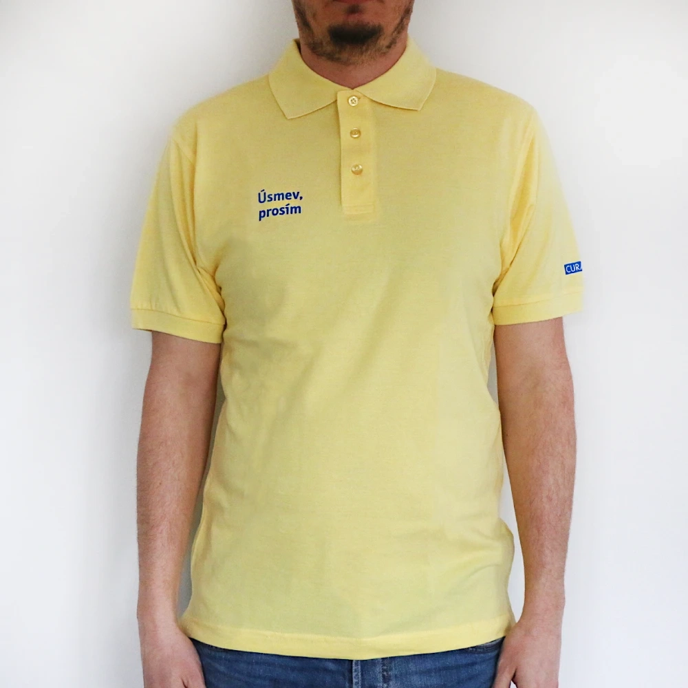 Tričko Polo pánske "Čisté zuby sa nekazia" s logom CURAPROX Krátky rukáv svetložlté XXL