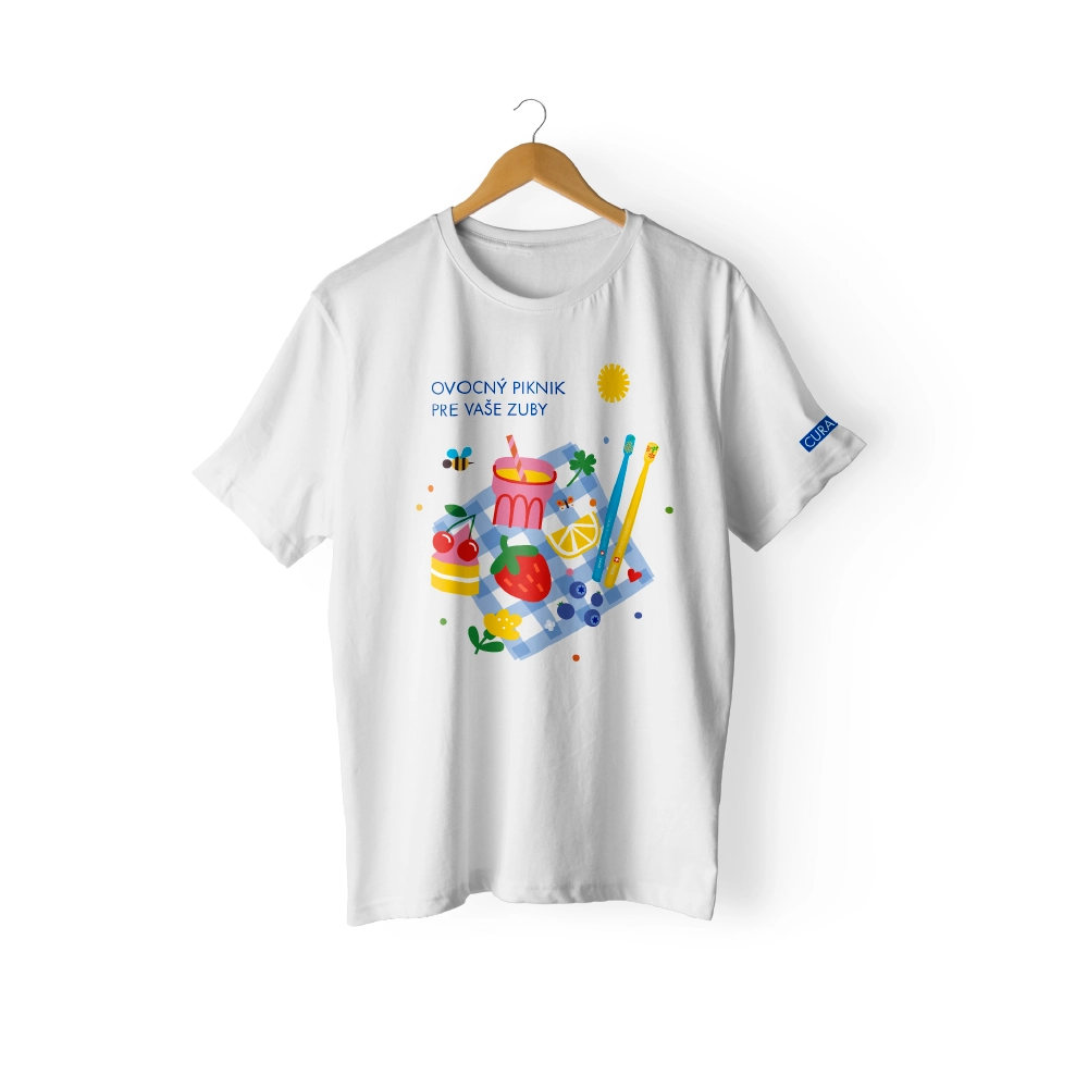 Tričko pánske "Pikniková edícia" s logom CURAPROX - krátky rukáv - biele XL
